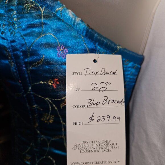 NWT Turquoise Brocade Zipper Tight Lacing Corset SMALL 22" - Picture 3 of 16